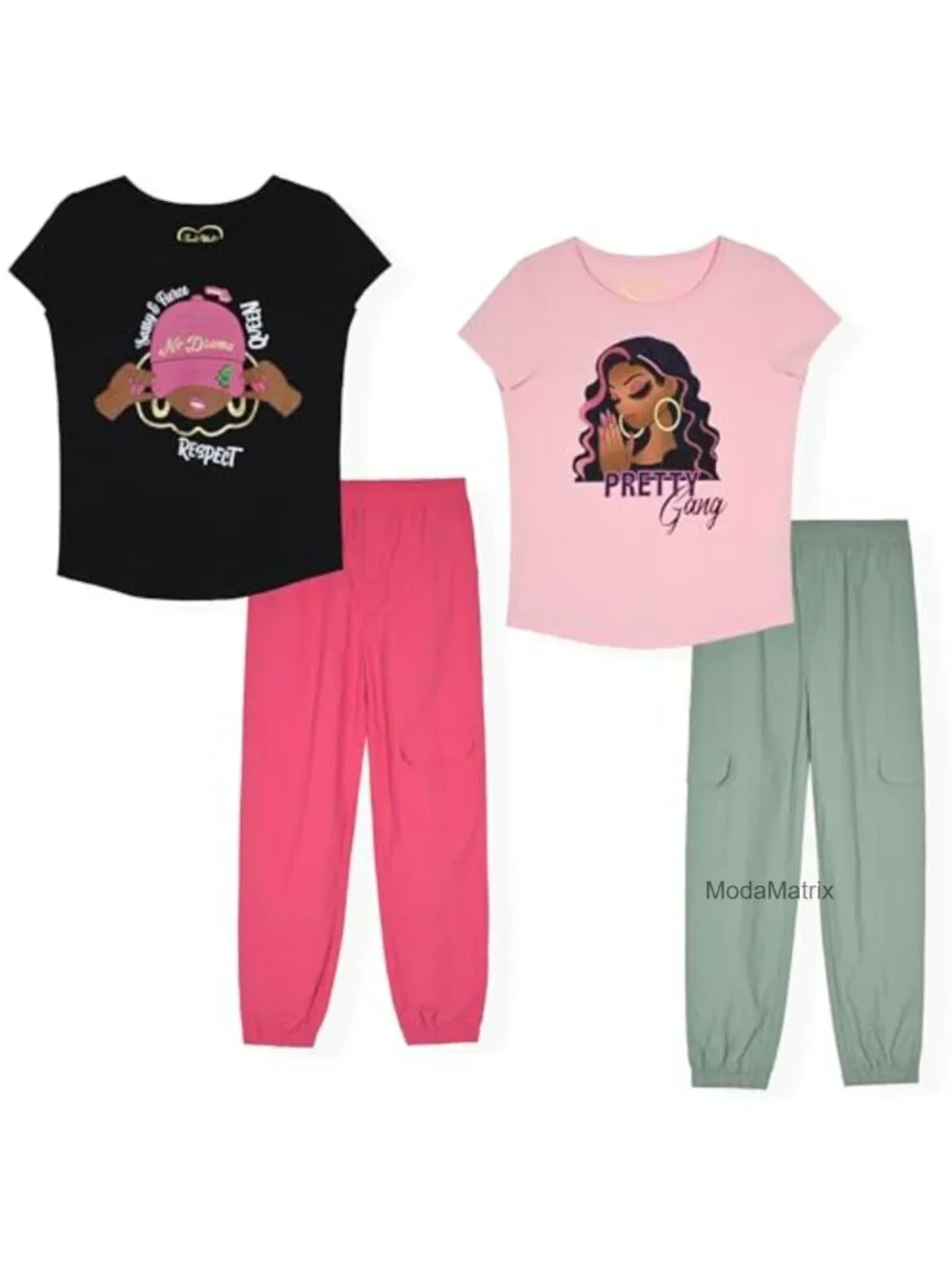 Girls 4 Pack Jogger Pants Set, Glitter and Foil Graphic Sweatpants, Soft Fleece